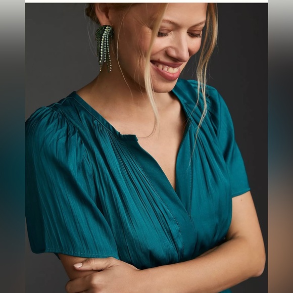 Anthropologie Somerset Dress NWT Turquoise Satiny Incredibly Flattering Size M! - Picture 5 of 17